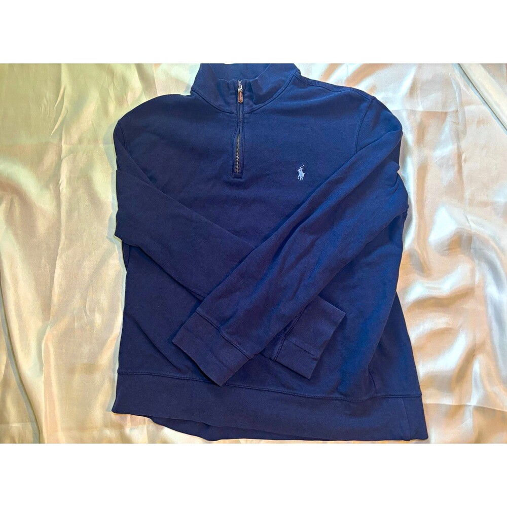 Polo Ralph Lauren Men's 1/4 Zip Mock Neck Logo Pullover Sweatshirt Blue L